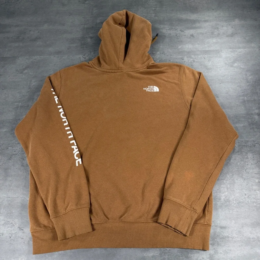 The‎ North Face Hoodie Mens Medium Brown Graphic Sleeve Logo Pullover Bear